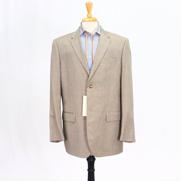 Perry Ellis 44R Beige Striped 2-Button Sport Coat Blazer Jacket P021 - Picture 1 of 11